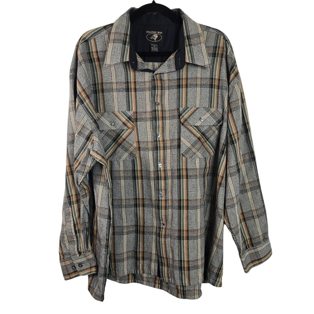 Falcon Bay Striped Button Up Shirt Flannel Men's 1XL 100% Cotton Gray